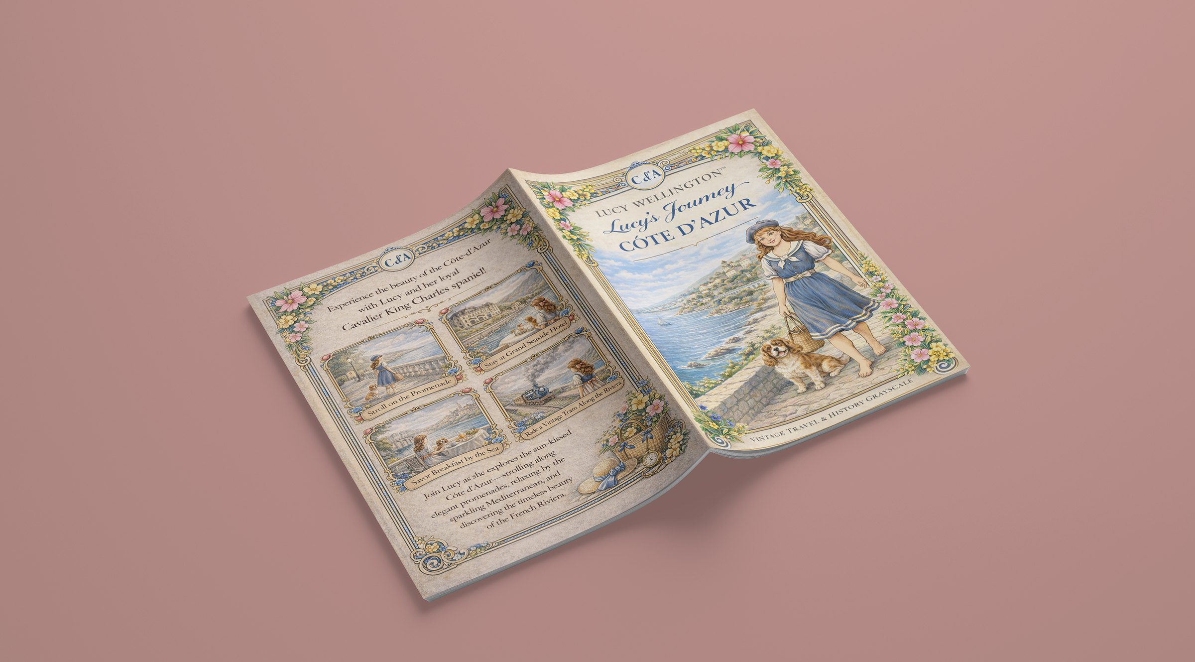 Aufgeschlagene Doppelseite der Côte-d'Azur-Ausgabe